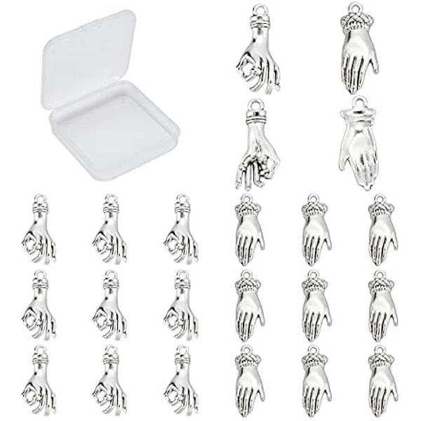 40 st Antiksilver Handhänge i 2 stilar Mini Legering OK Gest Vintage Berlocker Bulk Tibetansk Stil Fingrar Lyckobringar för Smyckestillverkning Berlocker Armb