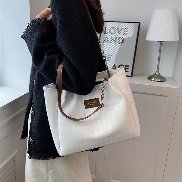 Stor PU læder håndtaske, egnet til pendling til undervisning, joker one-shoulder tote taske brown