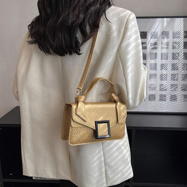 Dames Messenger Bag Klassisk Skulderveske Håndveske Sling Simple Kunstig Lær Liten Veske golden