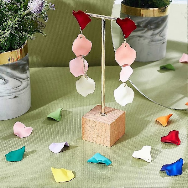 48 stk. 12 farver Matte Blomsterblad Charms Blomsterblad Charms Uigennemsigtige Akryl Farverige Blomsterblad Perler Irregulær Form Matte Blomsterblad Ørering Charms til DIY Smykker C