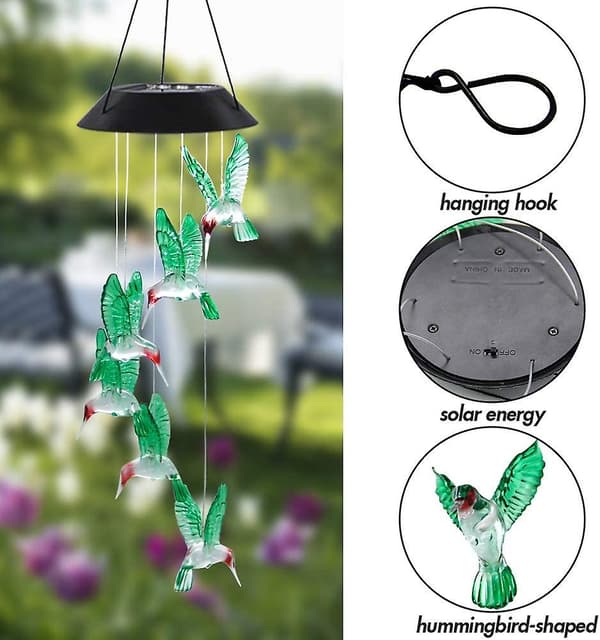 2-pack solcellskolibri vindspel, färgad LED-sol