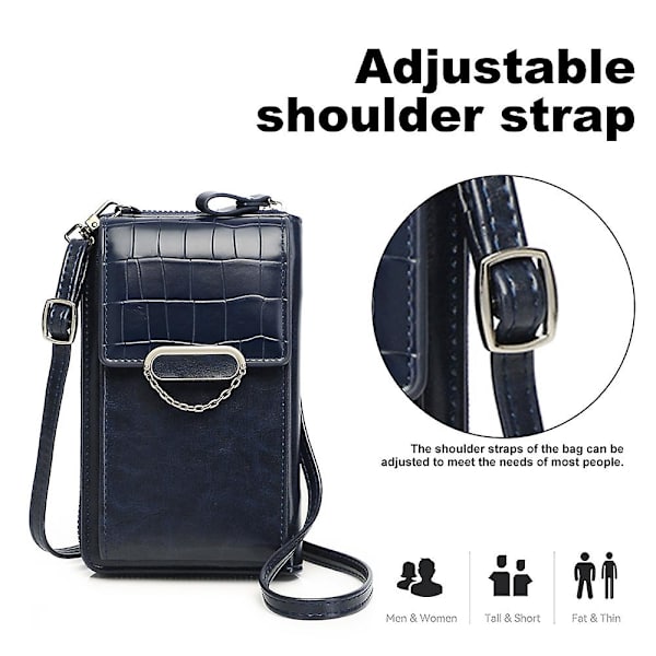 Liten mobiltelefonväska crossbody väskor för kvinnor läder plånbok väska med kreditkortshållare, 18*11*4.5cm blue