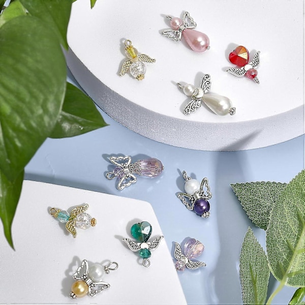 34 stk. 7 stiler Engelvinge-anheng Glass ABS Plast Imitasjon Perlebelagte Anheng med Akryl Legering Funn for Armbånd Halskjede DIY Håndverk Smykker