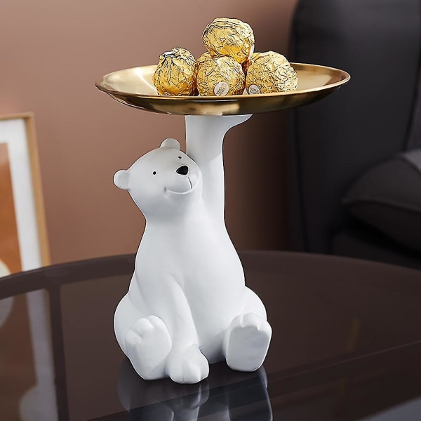 Vit isbjörn staty förvaringsbricka nordisk heminredning vardagsrumsbord figur skulptur snacks förvaringsbricka dekoration hantverk Polar Bear