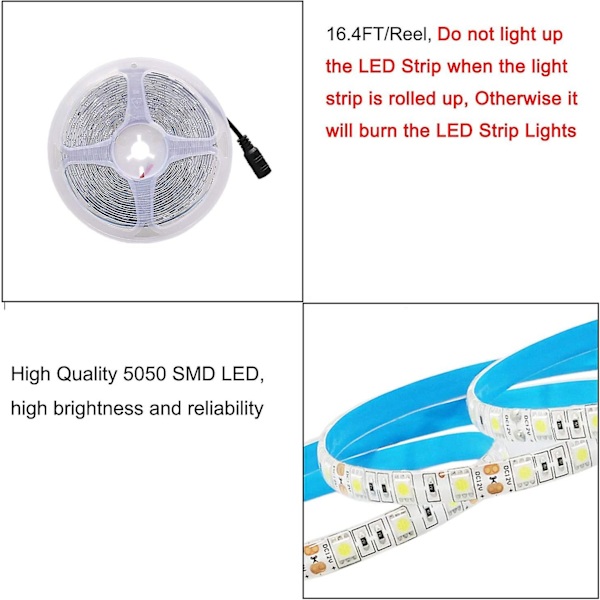 2v LED-remsa kall vit 6500k, 5 meter flexibel 300 lysdioder 5050 smd ip65 vattentät LED-remsa