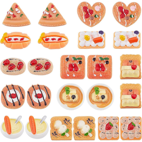 60 st 12 modeller Bröd Cabochon Resin Bröd Charms Smile Charm Bulk Toast Cake Cookie Mat Cabochons