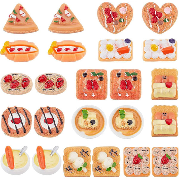 60 stk. 12 stiler Brød Cabochon Resin Brød Charms Smile Charm Bulk Toast Kake Cookie Mat Cabochons