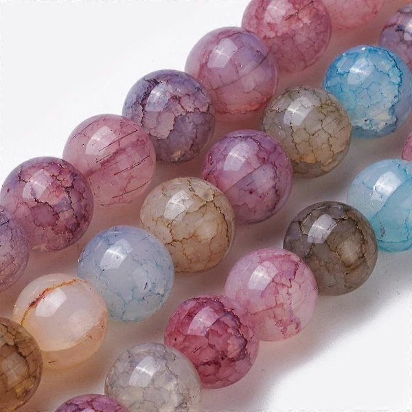 1 Sträng Crackle Glaspärlor Runda Blandade Färger 8~8,5mm Hål: 1mm ca 48st/sträng 14,7 tum(37,5cm)