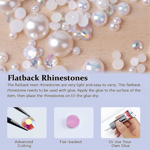 Halvpärlor för hantverk Flatback pärlor pärlor set för Diy nagel ansiktskonst hantverksdekoration, blandade storlekar 3-10mm Style 3