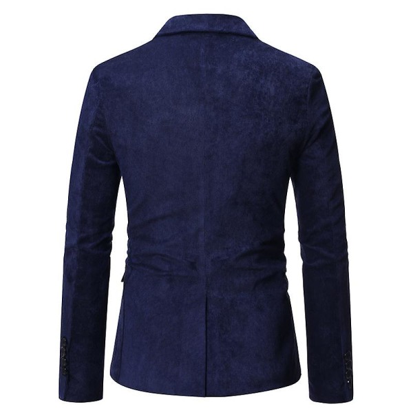 Herre Casual Fløjlsblazer Jakke Slim Fit Sportsfrakke Navy 2XL