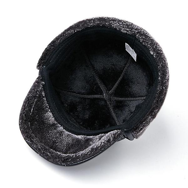 Sztxj Herr 100% Äkta Läderhatt Vinter Varma Utomhus Skydda Öra Äkta Läderkeps För Vinter Varma Foder(svart Hår Stil) 2xl {59-60cm}