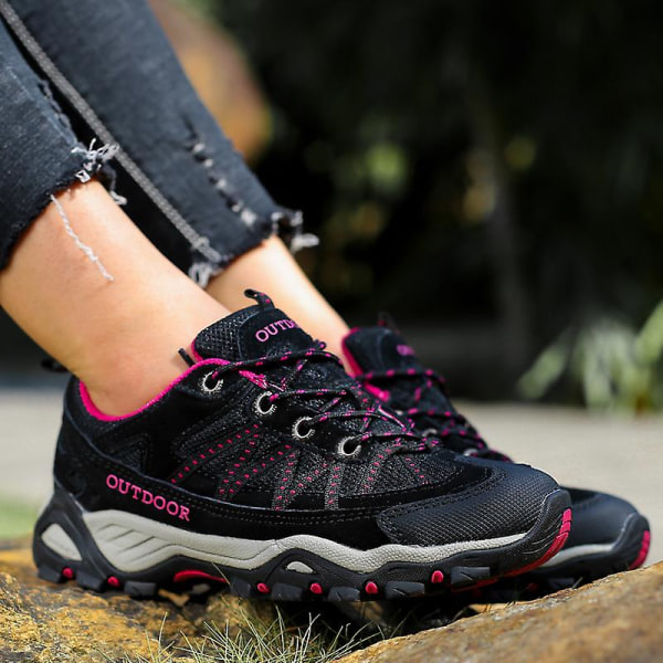 Dame Vandresko Lav Top Sneakers Til Udendørs Trailing Trekking Vandring 3D6136 BlackRed EU 40