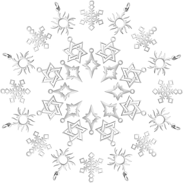 24 st 3 Stilar Gyllene och Rostfritt Stål Färg Jul Snöflinga Berlocker Vinter Snö Berlocker Julhelg Hängen för Armband Halsband Smycken Maki