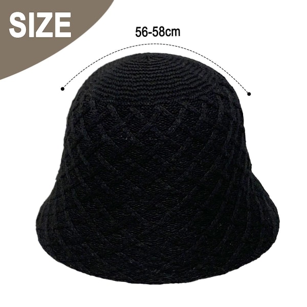 Dame Bucket Hat Mode Strikket Bomuld Hør Cloche Hat Ensfarvet Hæklet Hue Strandhat Strikket Hat Solhat black
