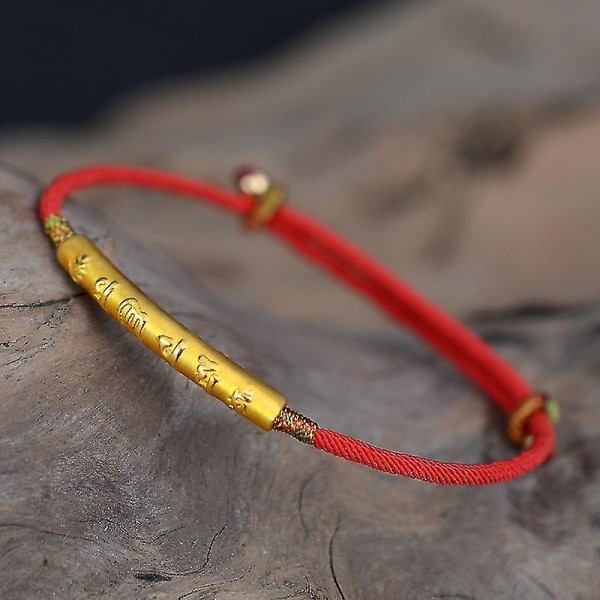 Tibetansk röd tråd buddhistiskt lyckoband för kvinnor flicka handgjord justerbar handkedja Gold