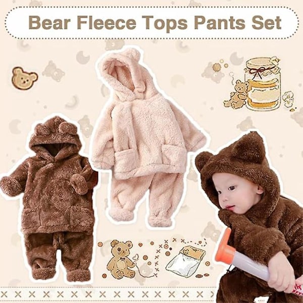 Toddler Baby Fleece Byxor Pullover Toppar Set, Vinter Varma Sweatshirt Byxor Set Brown 110