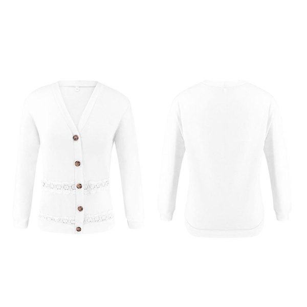 Kvinnor V-hals Långärmad Jackor Dam Hollow Knapp Jackor Casual Toppar Ny XL C