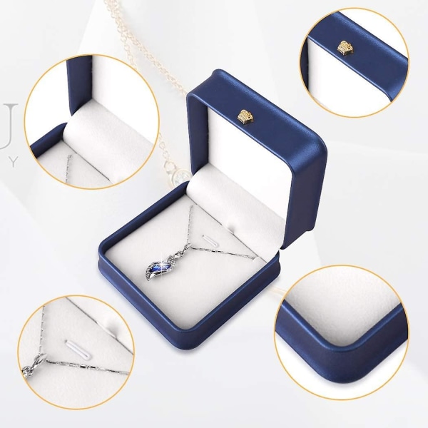 Set av 2 Halsband Hänge Box Kedja Armband Presentbox Pu Läder Smycken Display Case För Bröllop Jul Förlovning Förslag