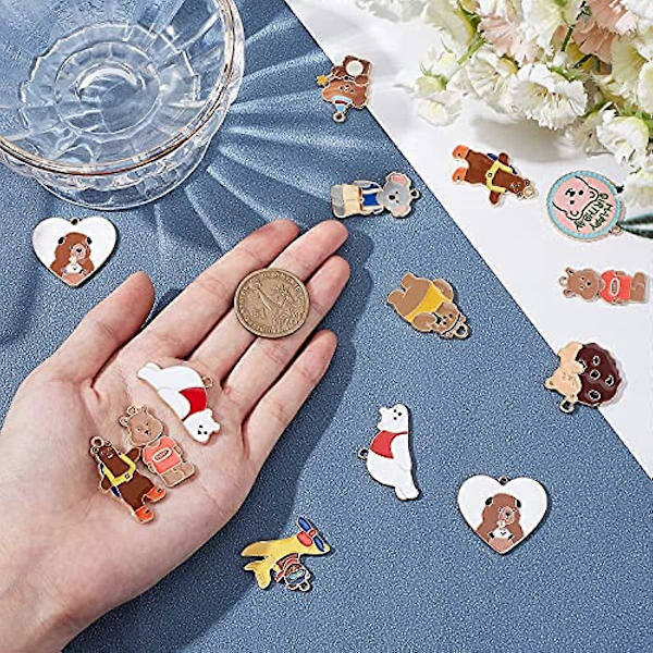 1 Laatikko 20kpl 10 Tyyliä Karhu Riipukset Eläin Emali Korut Värikkäät Koalat Jääkarhu Keksit Sydän Litteä Pyöreä Muoto Seos Riippuvat Korut DIY Kaulakorulle