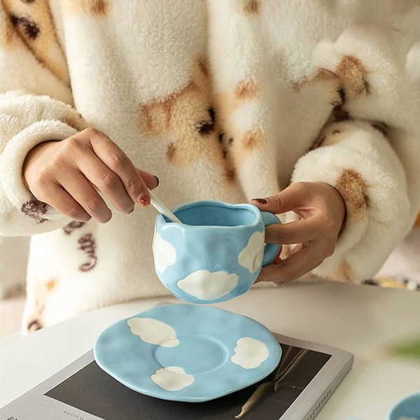 Kopp Kaffekrus Søt Tvistet Uregelmessig Keramisk Kaffekopper Og Skålsett Sky Kaffekrus Tekopp Gaver Til Jenter Mamma Kjæreste