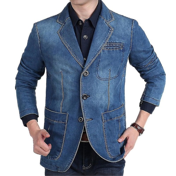 Denim Blazer Jakke Jakkesæt Herre Casual Hverdag Stil Multi Lomme Denim Hakket Revers Light Blue M