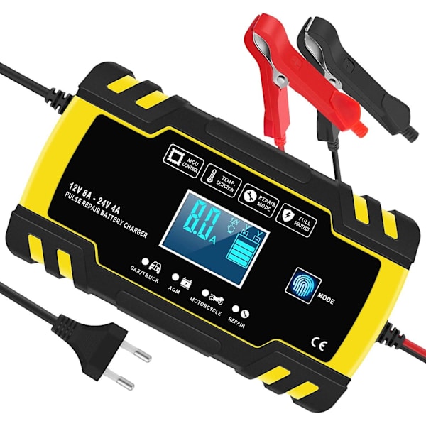 8a 12v/24v intelligent bilbatteriladdare med LCD-pekskärm (6ah-150ah batterier)