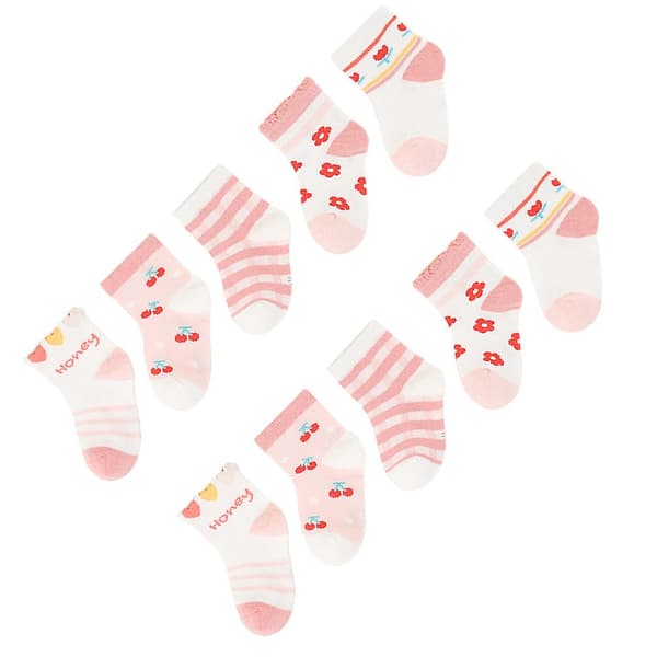 5 Par Barnestrømper Bomullsstrømper Pustende Mesh-strømper Søte Barnestrømper Pink 13X7X1.5CM