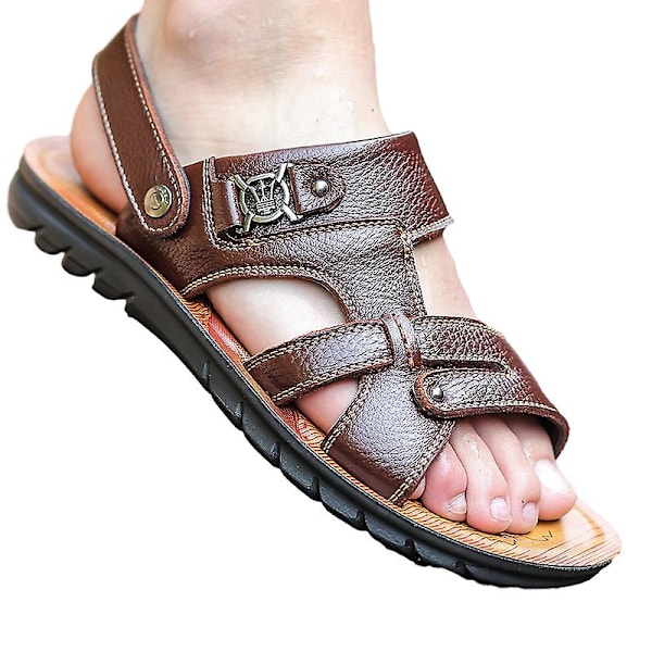 Herrsandaler, stängda tå läder fiskare utomhus vandring sport skor Brown 38