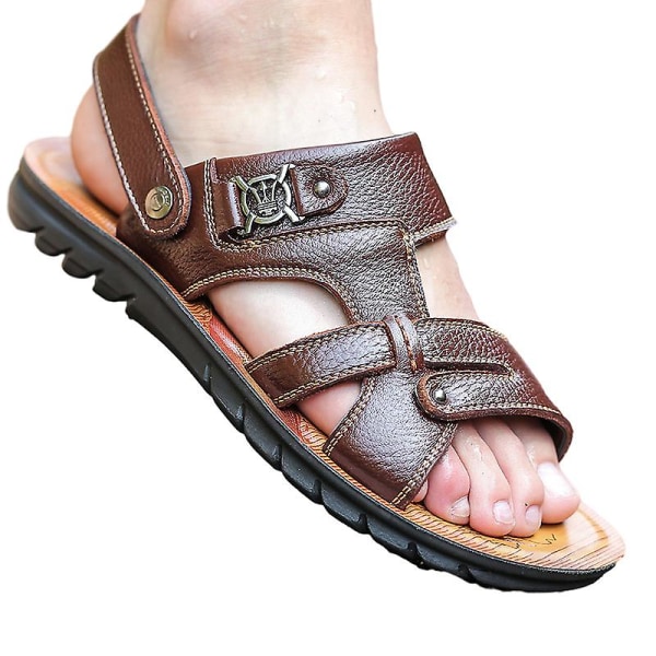 Herrsandaler, stängda tå läder fiskare utomhus vandring sport skor Brown 41