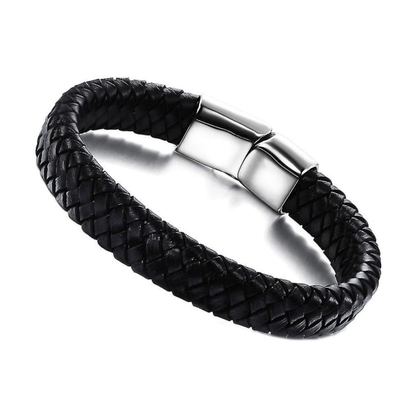 Punk armbånd til mænd læder flettet rustfrit stål magnetisk spænde vintage afslappet herre 20.5cm