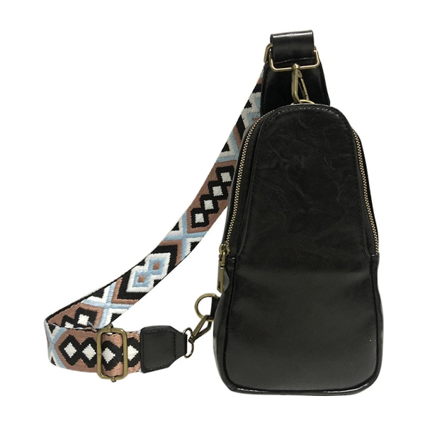 Dame PU Lær Sling Bag Bærbar Retro Crossbody Veske Vintage Glidelås Brystveske Black