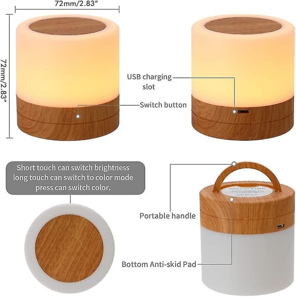 Træ Sengelampe, Touch Sensor Sengelamper, LED Natlampe, Mini Sengelampe