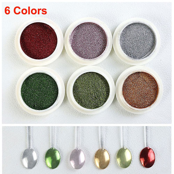 Nagelkonst Highlight Magic Mirror Powder, 6-färgskombination, All-match-kombination style  style2