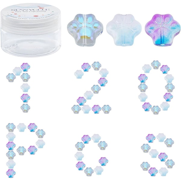 120 st Hundtassavtryck Pärlor Berlocker 3 Färger Tvåfärgad Transparent Spray Glaspärlor Berlocker för Smyckestillverkning Hantverk