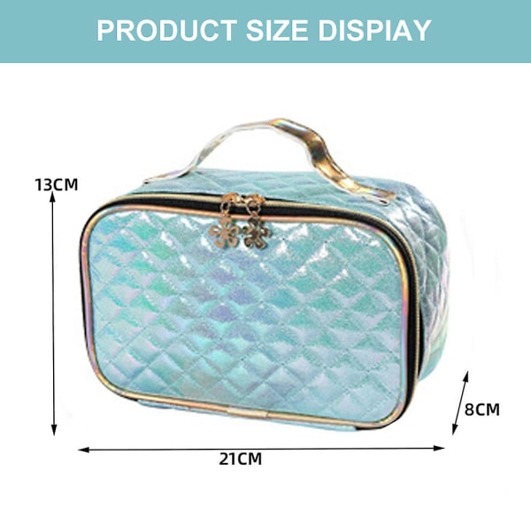 Laserläder diamantpläterad kosmetisk väska, bärbar kosmetisk väska, Pu-material blue