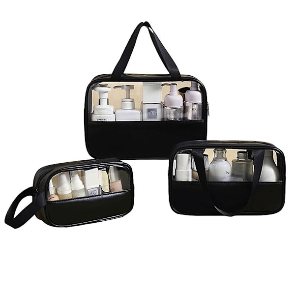 Sy transparent kosmetisk väska Pvc bad kosmetisk väska Pu vattentät stor kapacitet set black