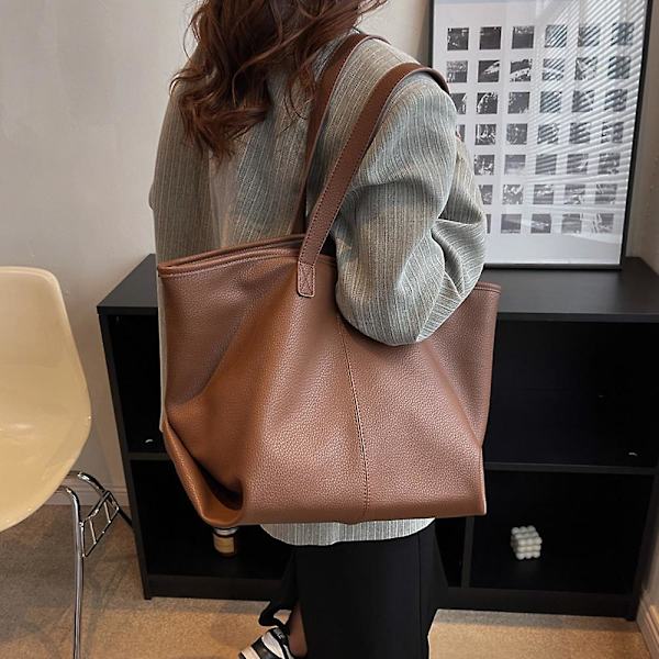 Stor kapacitet Enkel Pu Retro Väska Ny Tote Väska En-axlad Studentväska brown