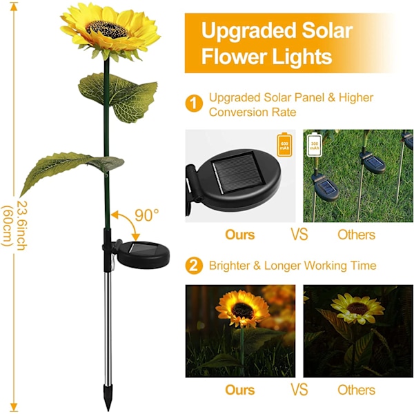 Solsikke Solar Blomster Lys til Havepynt Udendørs