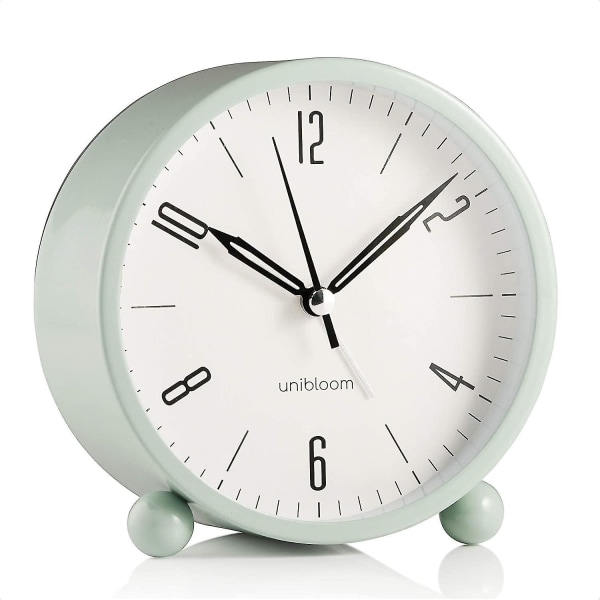 Stille vekkerklokke - Tikkeløs analog vekkerklokke med varmt lys - Minimalistisk rund