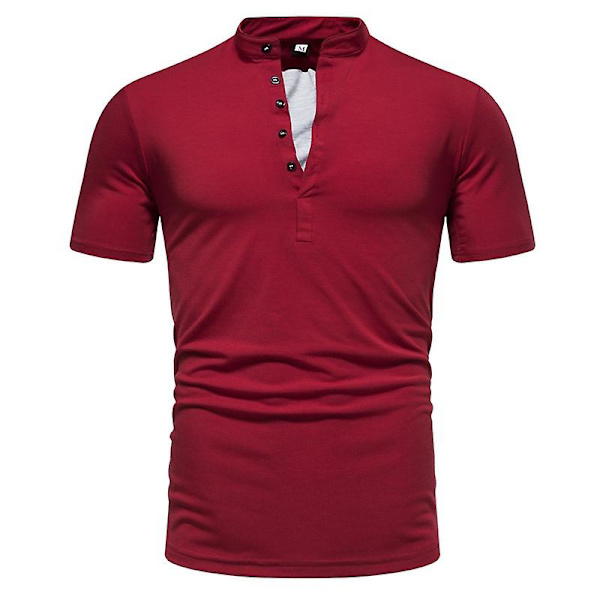 Herr Casual Bomull Linne Kortärmad Skjortor Lätt Strand Toppar Skjortor Red M