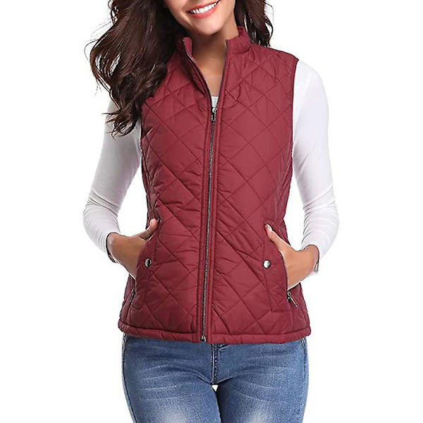 Kvinnors Quiltade Dragkedja Väst, Ärmlös Jacka Väst Red XL