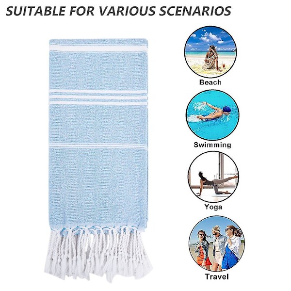 Tyrkisk Badehåndklæde Oversized 90*180cm 100% Bomuld Sandfri Svømmehåndklæde Let Rejsehåndklæde light blue