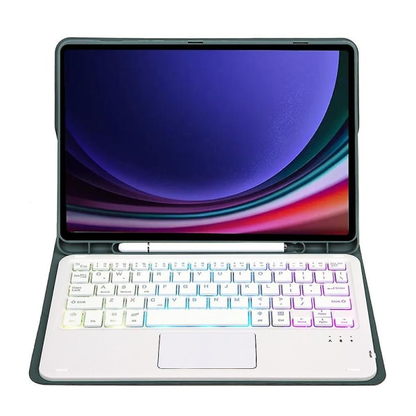 För Samsung Galaxy Tab S9 X710/X716B/X718U Bakgrundsbelyst Bluetooth Touchpad-tangentbord, pennfack PU+TPU case Dark Green