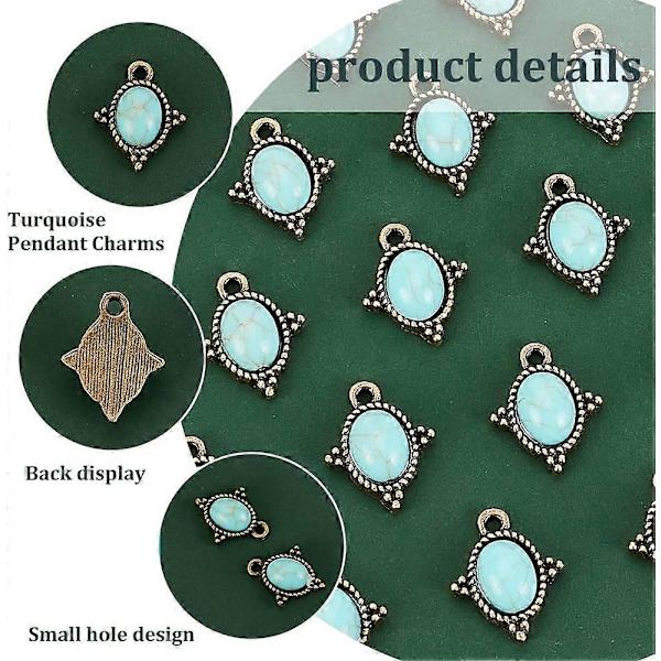 30 stk. Legering Turkis Anheng Oval Dråpeformet Syntetisk Turkis Store Anheng Antikk Bronse Retro Anheng for DIY Smykkelaging Halskjede Armbånd
