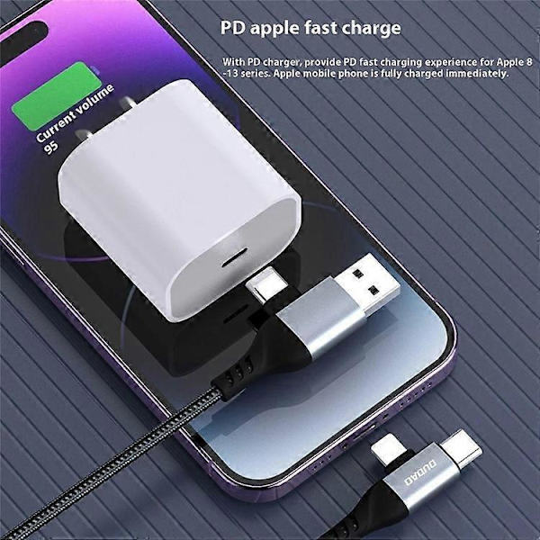 DUDAO L20Pro 1m USB / Type-C till Type-C / iP Laddningskabel PD 100W Flätad Datakabel