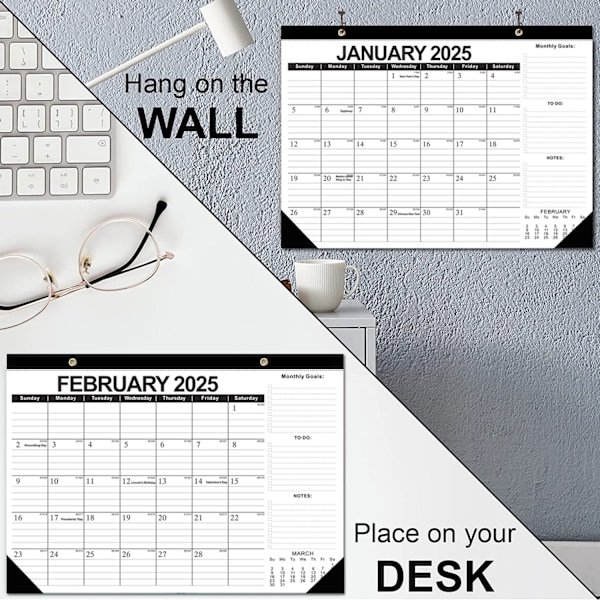 Vægkalender, Simpel, 2025, Engelsk Version, 430 x 305 mm (16,9 x 12,0 tommer) (Sort)