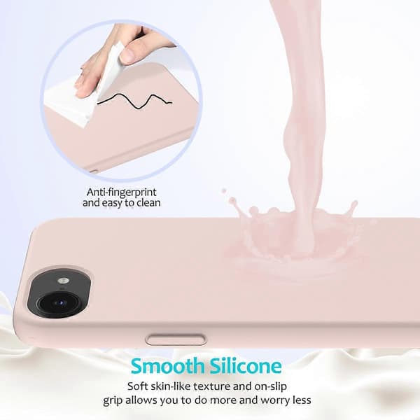 För iPhone 16e Skal Stöttåligt Flytande Silikon Mjukt Foder Baksida Telefonskydd - Röd Pink