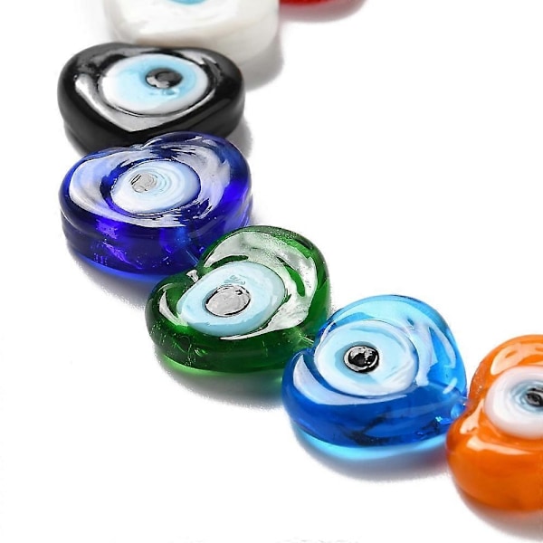 3-tråds Håndlagde Onde Øye Lampwork Perler Tråder Hjerte Fargerik 11.5x14x4.5mm Hull: 1.2mm ca 28 stk/tråd 12.40'(31.5cm)