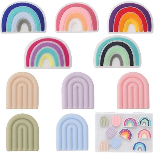 1 Eske 20 stk. Silikon Fokuseringsperler Regnbue Fargerike Tykke Perler Bulk Dobbeltsidig Rosa Lilla Regnbueformede Flate Charms Store Gummikuler for Nøkkelbånd