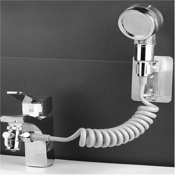 Handfat Kranförlängare Handhållet filter Duschhuvud Externt tvättställ Kranvattenavdelare Spruta med väggmonterad hållare Universal förlängning